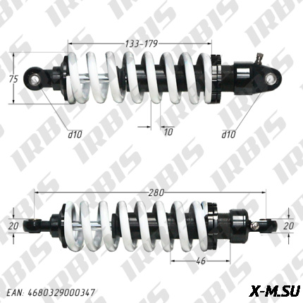 Амортизатор задний (L-280mm,D-10mm,d-10mm) TTR150